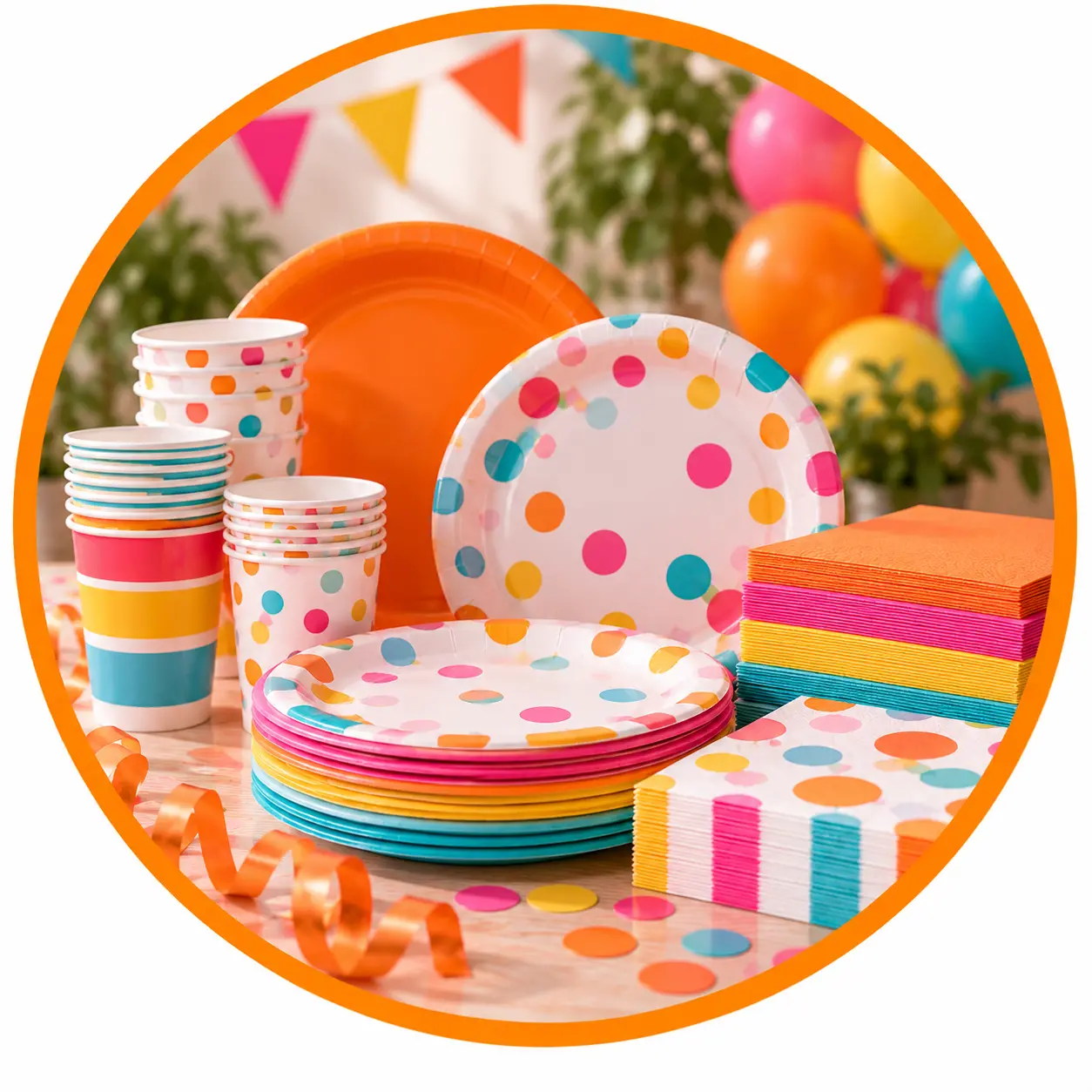Coordinated party plates, cups and napkins