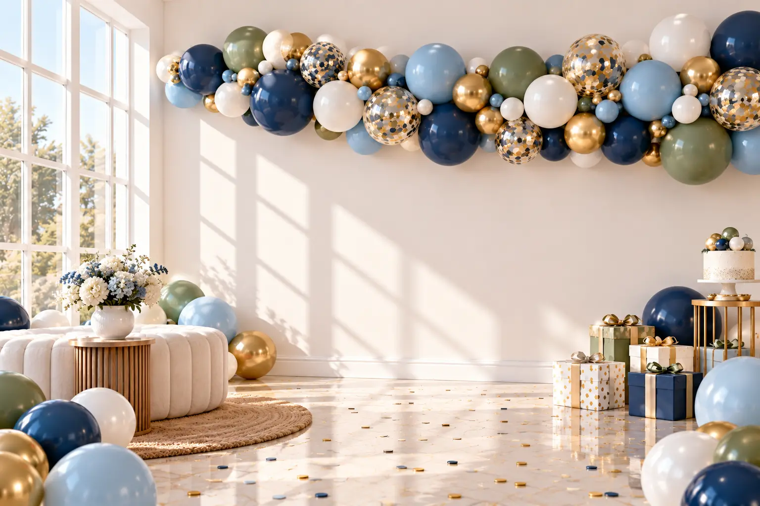 Colourful balloon garland styled for a celebration